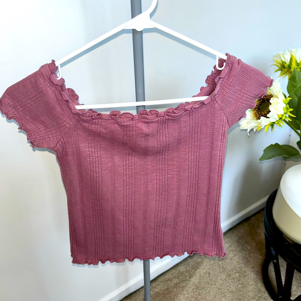 Pink off the shoulder cropped shirt